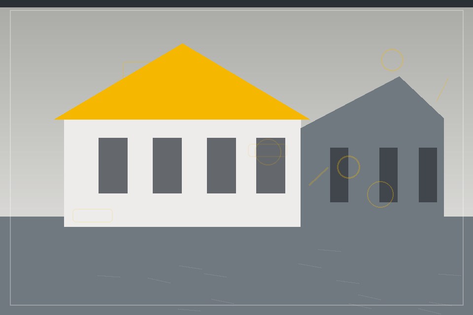 Abstract commercial building illustration with yellow structural accents