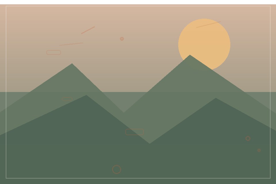Layered sage green coastline beneath a soft sun